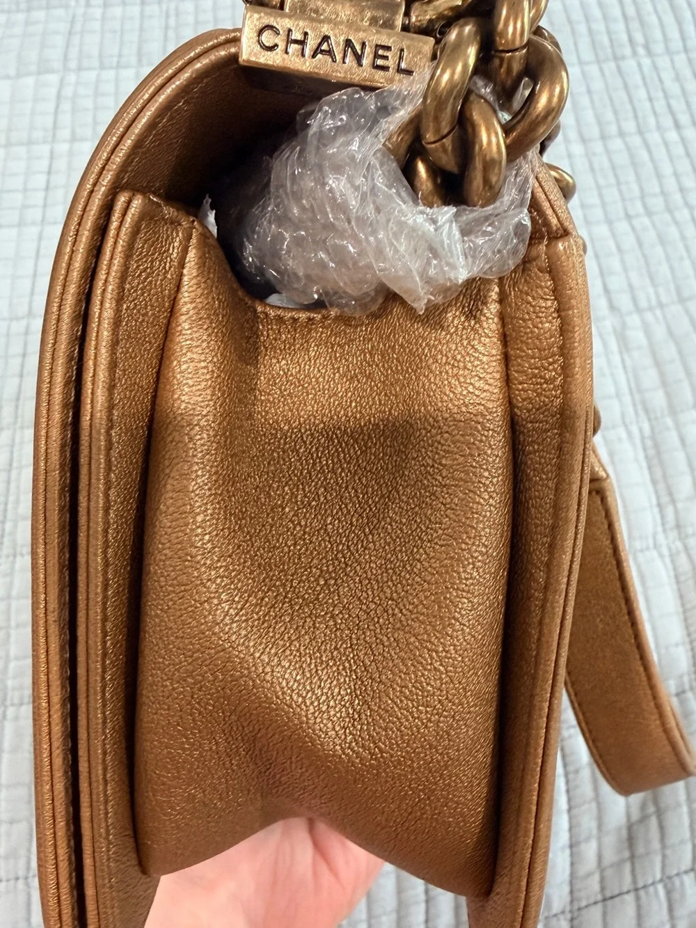 CHANEL Bronze and Cream CC Cutout LeBoy Shoulder Bag